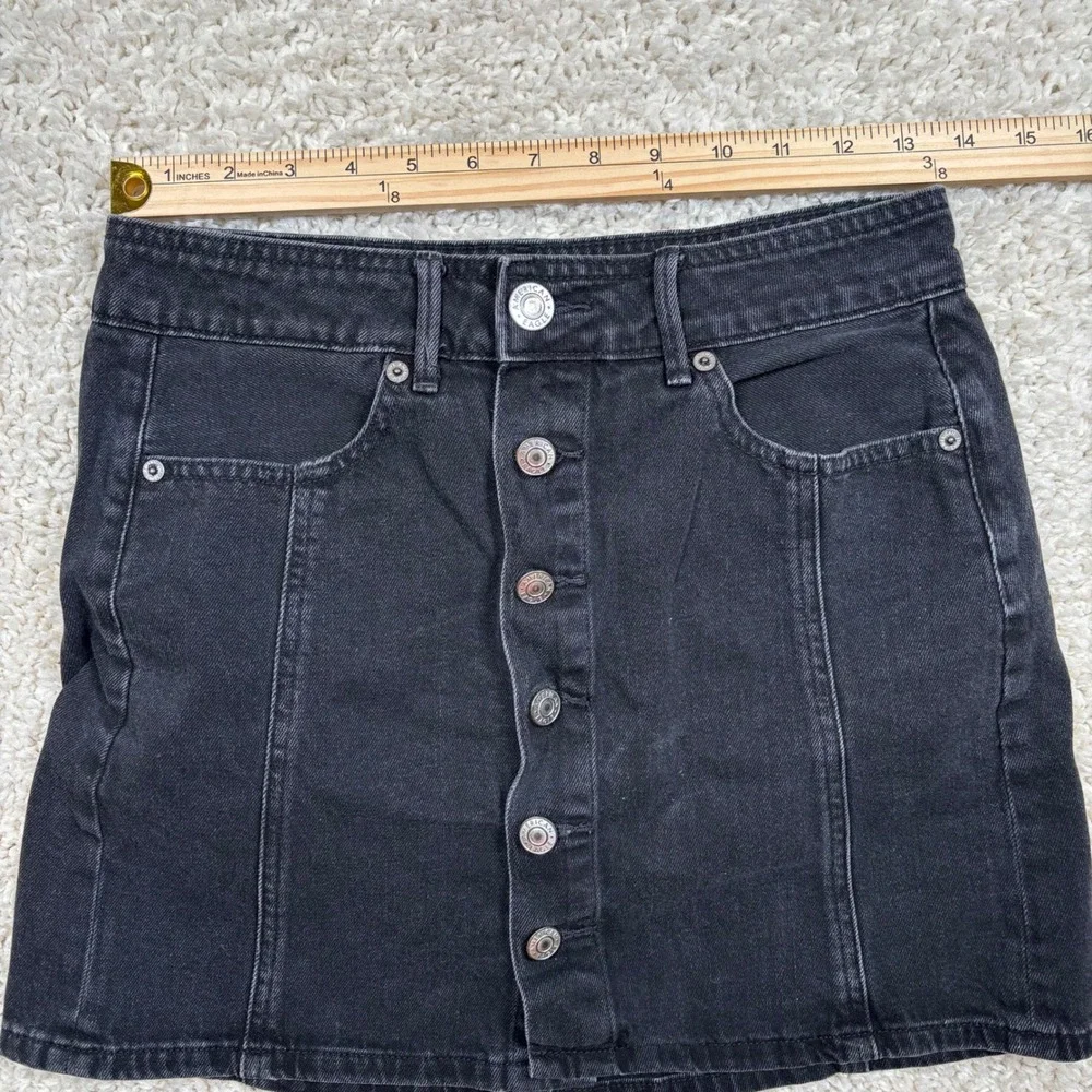 American Eagle Outfitters Black Denim Button Front Mini Skirt Women Size‎ 2